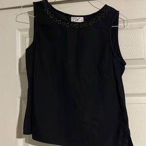 Black part linen sleeveless top with bronze beading